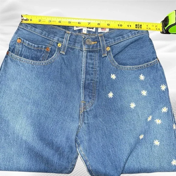 Re/done Levis Women's 501 Straight Jeans in Indigo Daisy medium Blue Denim sz 24 - Picture 7 of 11
